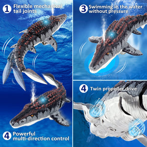 Dinosaur Toys, Upgrade Remote Control Water Toy, RC Dino with Light and Spray Water for Swimming Bath Lake Ocean