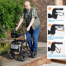 Load image into Gallery viewer, Rollator Walker for Seniors/Adults Foldable Rolling Walker with Seat 330 lbs Capacity 10 inch Wheels Hand Grips Adjustable Height Lightweight Durable Aluminum Walker Removable Back Support (Black)
