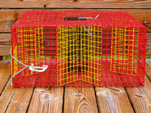 Load image into Gallery viewer, OceanBuilt 4 Throat Pinfish Trap – 24" x 24" x 11" Large Bait Fish Trap – 1" Mesh Wire Trap with Full-Length Baitwell – Heavy Duty Saltwater Live Bait Trap for Pinfish and Baitfish
