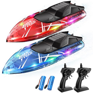 Remote Control Boat for Kids, 2Pack RC Boats with LED Lights for Pools Lakes River & Bathtub, 2.4Ghz Control, Whole Body Waterproof