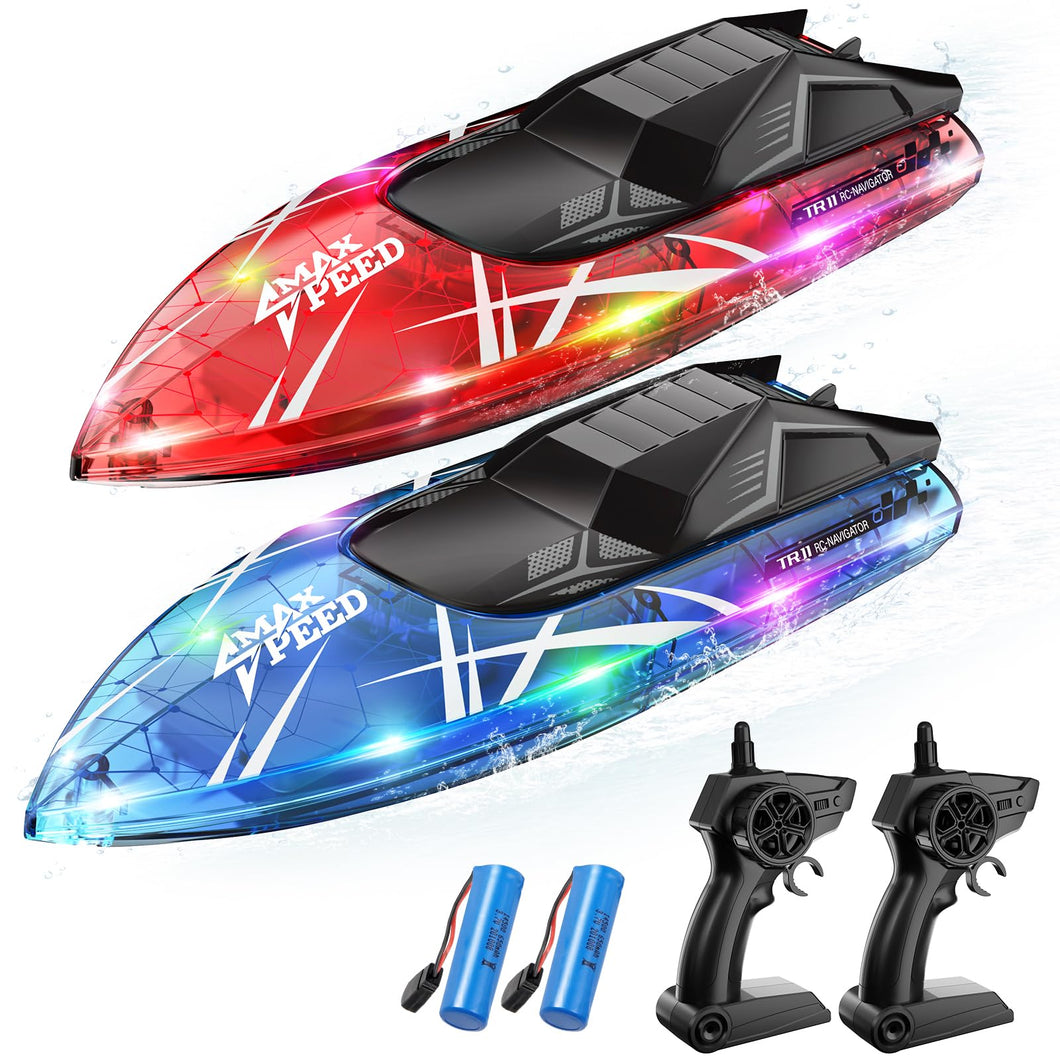 Remote Control Boat for Kids, 2Pack RC Boats with LED Lights for Pools Lakes River & Bathtub, 2.4Ghz Control, Whole Body Waterproof
