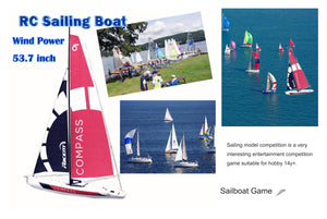 53" Remote Control Boat Wind Power 2.4G Unpowered Assembled Electric RC Sailing Boat for Hobby Boys Adults (S)