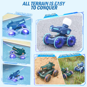 3-in-1 Remote Control Car, RC Boat & Water Gun - Amphibious RC Car for Land & Water, Adjustable Speed, Waterproof-Blue