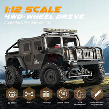 Load image into Gallery viewer, 1:12 Scale All-Terrain Remote Control Car, 4WD RC Cars with 2.4 GHz, RC Climbing Truck, IPX4 Waterproof Off-Road Vehicle
