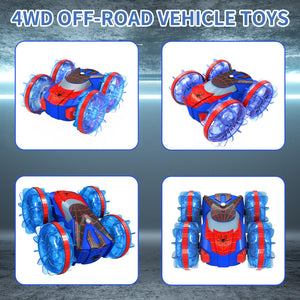 Remote Control Amphibious Car with LED Lights, 360° Rotation 4WD Waterproof, Gesture and Handle Remote, 1200mAh Battery, Ages 4-12