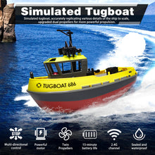 Load image into Gallery viewer, RC Boat, 1/72 RC Tugboat for Pools and Lakes, High-Speed Remote Control Boat with 40 Mins Play Time and Low Battery Reminder
