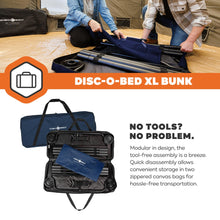 Load image into Gallery viewer, Disc-O-Bed Extra Large Portable Bunk Camping Cots with Carry Bags - Heavy-Duty Indoor or Outdoor Sleeping System, Converts to Bench or Separate Beds, 500 lb Weight Capacity Per Cot, Navy
