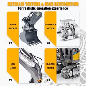 Remote Control Excavator, Toys for Boys Age 6-12, Rechargeable 11 CH RC Construction Vehicles Truck with Sound Light