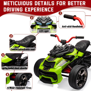 12V Kids Ride On ATV, 3 Wheeler Motorcycle, Rechargeable Battery-Powered ATV Toy Car with Music, Green