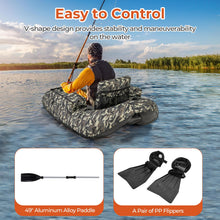 Load image into Gallery viewer, Goplus Inflatable Float Tube, Fishing Belly Boat with Fish Ruler, Pump, Storage Bag, Adjustable Straps, Fishing Float Tube for Angling, 350LBS Load Capacity (Large Camouflage, W/Rod Holder)
