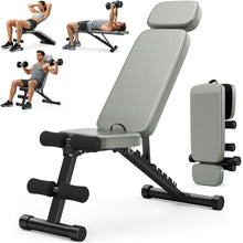 Load image into Gallery viewer, XDDIAS Workout Bench, 10 Backrests Adjustable Weight Bench with Extended Headrest, 800LBS Foldable Weight Bench for Home Gym, Incline Decline Flat Bench Compact for Small Space Training, Gray
