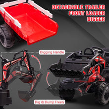 Load image into Gallery viewer, 3-in-1 Ride On Tractor, 24V Ride On Car Toy Excavator &amp; Bulldozer - Battery-Powered Electric Vehicle w/Trailer, Digger, Red
