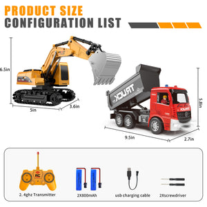 RC Excavator and Dump Truck Playset - RC Construction Vehicle Toys for Toddlers 6-12 Years Old, Children's Day Gift
