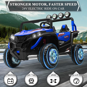 2 Seater Ride on Car Truck,24V Electric Vehicle Car for Kids 3-8 Years,200W Motors,4 Shock Absorbers, Music Play (Blue)