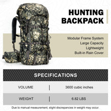Load image into Gallery viewer, MOXULE Pro 3600 Camo Frame Backpack - Meat Hauler Pack with Rain Cover for Outdoor
