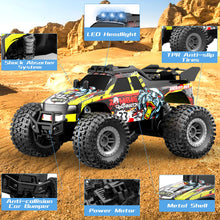 Load image into Gallery viewer, Remote Control Car for Kids Ages 6-12, High-Speed 2.4GHz Monster Truck with Flash LED Lights &amp; Two Rechargeable Batteries
