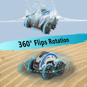 Amphibious RC Stunt Car, 2.4 GHz All Terrain Waterproof, 360 Flips Rotation Toy Gift for Girls & Boys