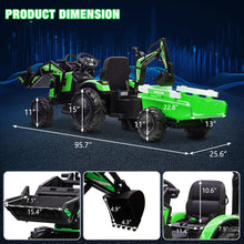 Load image into Gallery viewer, 3 in 1 Kids Ride on Tractor, Excavator &amp; Bulldozer, 24V Electric Vehicles w/Trailer, Shovel Bucket, Digger, Remote Control, Green

