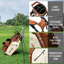 Load image into Gallery viewer, wosofe 6-Way Golf Stand Bag, Waterproof PU Leather, Redbrown Heritage
