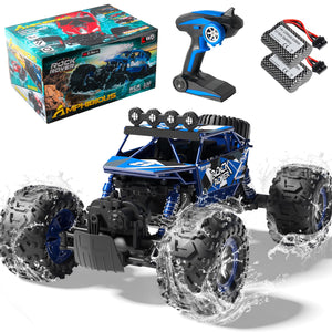 1:10 Amphibious 4WD Large RC Cars, IPX6 Waterproof 30 Km/h Remote Control Car Gifts for Kids 4X4 Off-Road RC Rock Crawler