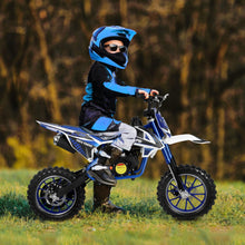 Load image into Gallery viewer, 50cc Kids Dirt Bike, 2-Stroke Mini Dirt Bike, Gas Bike for Kids &amp; Adults, Motocross Off-Road Tires (Blue-White)
