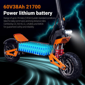 Electric Scooter Adults, 6000W Dual Motor Top Speed 52 MPH Distance Traveled 70 Miles, 11" Off-Road Tires