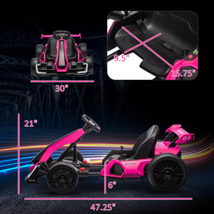 24V 7.5 MPH Electric Go Kart with Adjustable Seat, Drifting Car Battery Powered Ride for 6-12 Years Old, Pink
