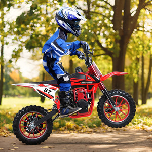 Mini Kid Dirt Bike,4-Stroke Gas Bike with Off-Rode Tire for Teens, Suspensions with Front and Rear Disc Brake, Red