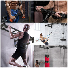 Load image into Gallery viewer, SELEWARE 48'' Heavy Duty Pull Up Bar with Cable Pulley System - Black
