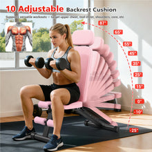 Load image into Gallery viewer, XDDIAS Workout Bench, 10 Backrests Adjustable Weight Bench with Extended Headrest, 800LBS Foldable Weight Bench for Home Gym, Incline Decline Flat Bench Compact for Small Space Training, Pink
