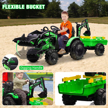 Load image into Gallery viewer, 3 in 1 Kids Ride on Tractor, Excavator &amp; Bulldozer, 24V Electric Vehicles w/Trailer, Shovel Bucket, Digger, Remote Control, Green
