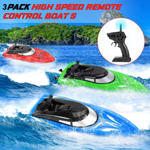 Load image into Gallery viewer, 3PACK High Speed Remote Control Boat for Kids &amp; Adults, 10km/h 2.4G Boats for Pools and Lakes, Rechargeable Battery Included
