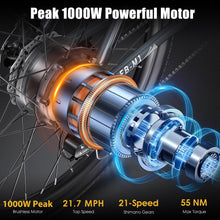 Load image into Gallery viewer, Electric Bike for Adults, Peak 1000W Ebike, 50Miles 21.7MPH Adult Electric Bicycles, 26&quot; Electric Mountain Bike 48V 374.4WH Battery
