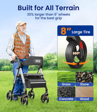 Load image into Gallery viewer, VOCIC Walkers for Seniors, Z21 Rollator Walker with Seat Supports 350lb, 8" Big Wheels for All Terrain, Ergonomic Arc Seat &amp; 6" Ultra Backrest Foldable Walker, Dual Height Adjustment, Lightweight 2026
