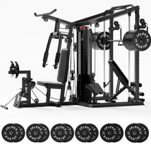 Load image into Gallery viewer, JELENS Home Gym System, 150LB Weight Stack Smith Machine (Black, 370LBS Black Weights Package)
