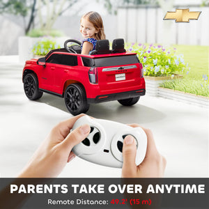 Chevrolet Tahoe Licensed Kids Ride on Car, 12V Battery Powered Kids Electric Car with Remote Control, Red