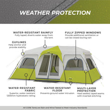 Load image into Gallery viewer, CORE 12 Person Instant Cabin Tent | Large 3 Room Family Pop Up Tent for 2 Minute Camp Setup | Included Storage Pockets for Camping Accessories
