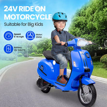Load image into Gallery viewer, 24V 350W Kids Electric Scooter, 14MPH Ride-On Motorcycle w/Rear Brake &amp; LED Light, for Ages 8-12 (Blue)
