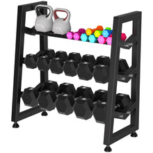 Load image into Gallery viewer, CHICAURA 3 Tier Weight Rack for Home Gym Dumbbells, Universal Dumbbell Rack with Adjustable Width Rails, Heavy Duty Angled Storage Stand for Kettlebells &amp; Hand Weights (Rack Only)
