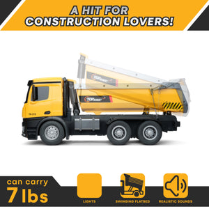 Top Race Remote Control Dump Truck Toy - 1:14 Scale Heavy-Duty Construction Vehicle with 7 lb Load Capacity,