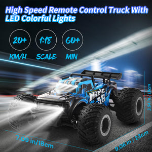 Remote Control Car, All Terrain 1:18 Remote Control Truck for Boys, 2.4GHz RC Car with Cool Led Light