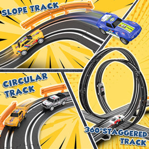 Slot Car Race Track Sets with 4 Slot Cars, Electric Race Car Track Include Slope Circular Overpass Track, Dual Racing Game
