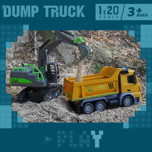 Remote Control Dump Truck Toys - RC Construction Vehicles with Blue Warning Lights, Trucks Toy