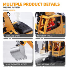 Load image into Gallery viewer, Remote Control Excavator Construction Toys for Boys, 16 Channel RC Engineering Vehicle with Metal Shovel &amp; Light, 2.4G 1/16 Scale
