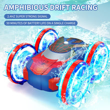 Load image into Gallery viewer, Remote Control Amphibious Car with LED Lights, 360° Rotation 4WD Waterproof, Gesture and Handle Remote, 1200mAh Battery, Ages 4-12
