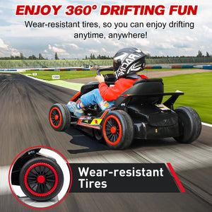 24V Kid Go Kart, Drifting Car, 7AH Battery Powered Electric Vehicle, w/150 * 2 Motors, Soft Start, Music, Grey