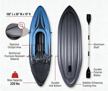 Load image into Gallery viewer, Nuwani 9ft Inflatable Fishing Kayak, 1-Person Foldable Boat, 220lb Capacity with Aluminum Oars, High Output Pump, Adjustable Seat, Removable Fins, Cargo Net for Adults, Lakes, Rivers and Fishing
