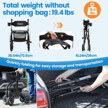 Load image into Gallery viewer, Rollator Walker for Seniors/Adults Foldable Rolling Walker with Seat 330 lbs Capacity 10 inch Wheels Hand Grips Adjustable Height Lightweight Durable Aluminum Walker Removable Back Support (Black)
