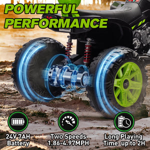 Kids ATV 4 Wheeler Ride on Electric Motorcycle, 24V Battery Powered, Kids Electric Toy Car, Green