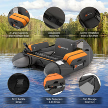 Load image into Gallery viewer, Goplus Inflatable Float Tube, Fishing Belly Boat w/Paddle, Flippers, Fish Ruler, Pump, Storage Bag, Adjustable Straps, 350LBS Load Capacity (Gray, W/Rod Holder)
